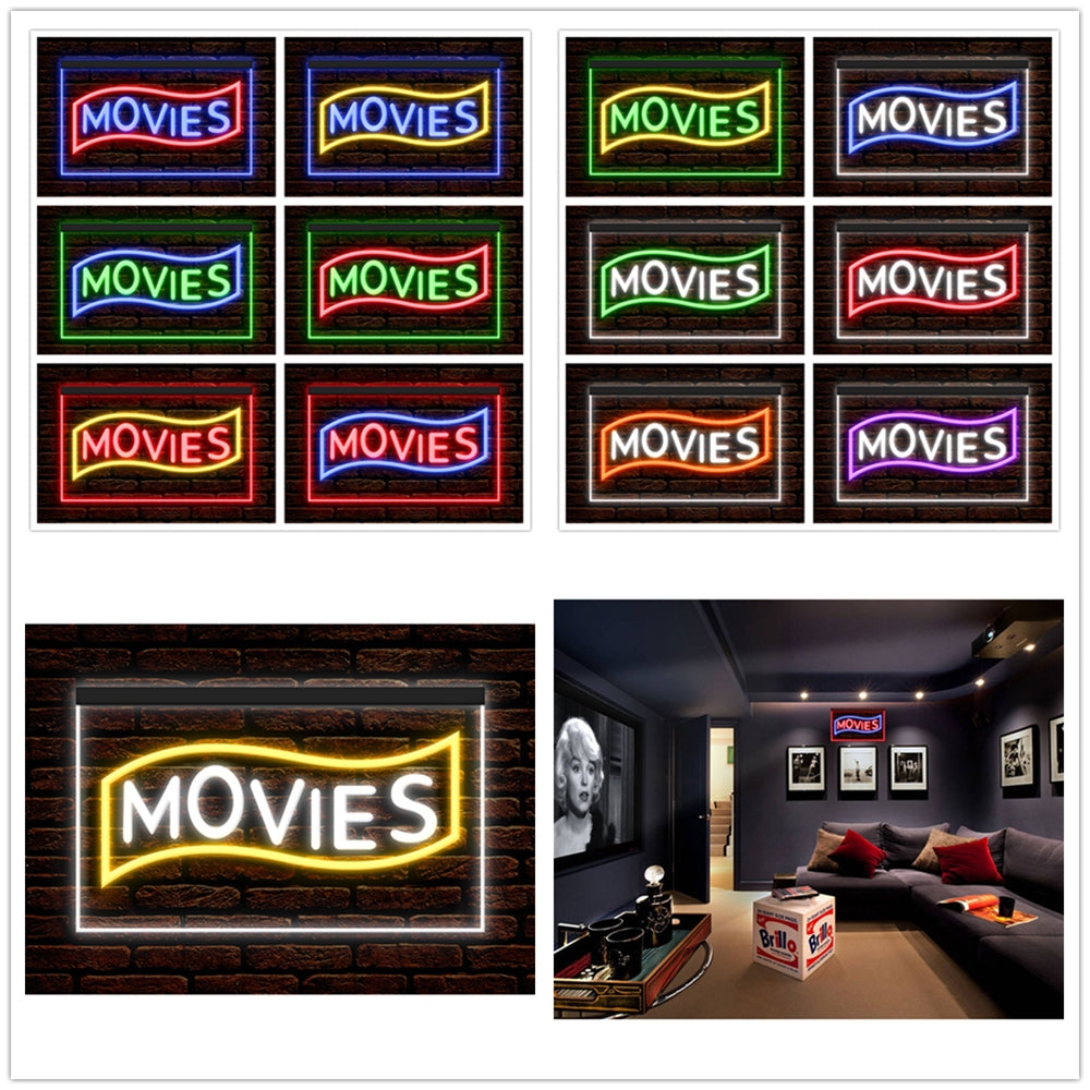 DC140089 Movies Home Theater Cinema DVD Shop Display illuminated Night Light Neon Sign Dual Color