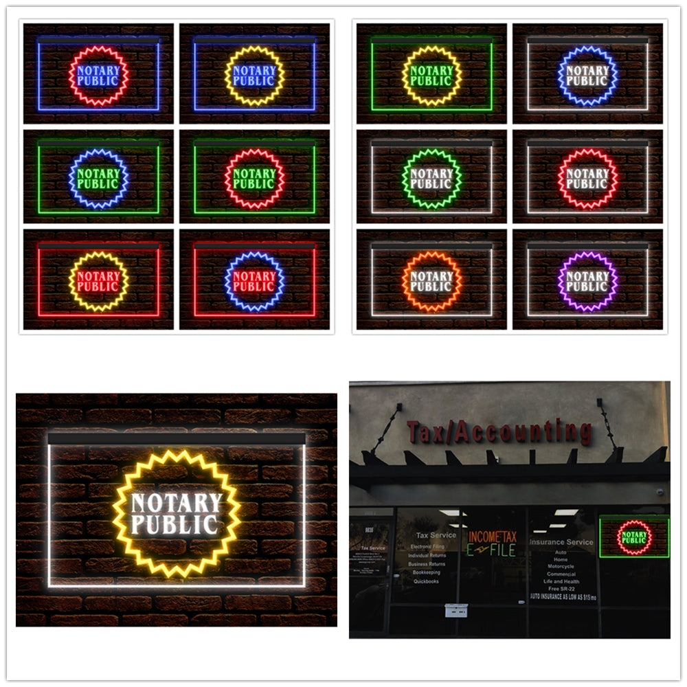 DC150002 Notary Public Business Service Office Shop Display illuminated Night Light Neon Sign Dual Color