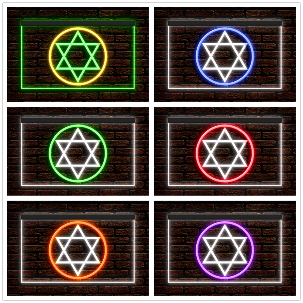 DC150024 Star of David Jewish Freedom Stars Home Decor Display illuminated Night Light Neon Sign Dual Color