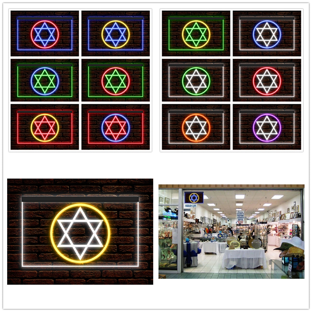 DC150024 Star of David Jewish Freedom Stars Home Decor Display illuminated Night Light Neon Sign Dual Color