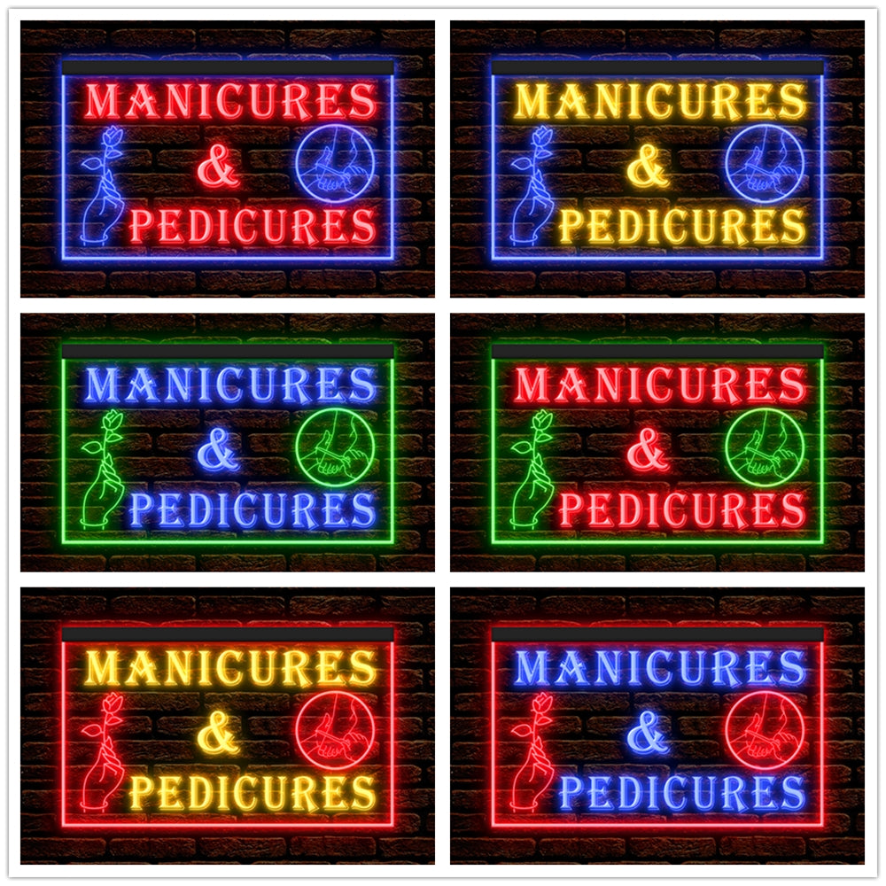 DC160055 Manicures Pedicures Beauty Salon Open Home Decor Display illuminated Night Light Neon Sign Dual Color