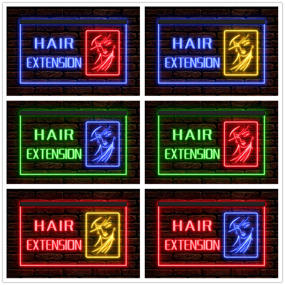DC160063 Hair Extension Beauty Salon Open Home Decor Display illuminated Night Light Neon Sign Dual Color