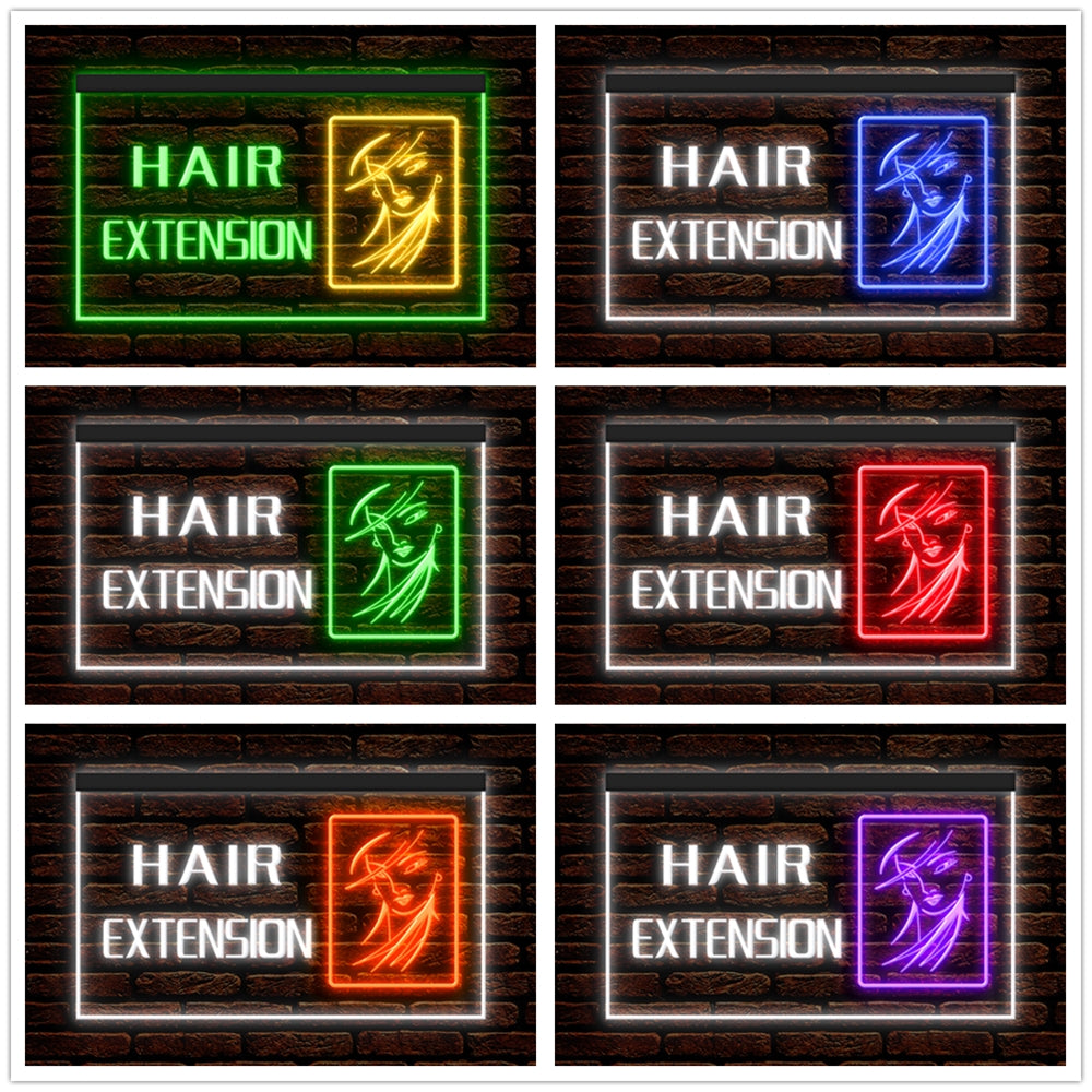 DC160063 Hair Extension Beauty Salon Open Home Decor Display illuminated Night Light Neon Sign Dual Color