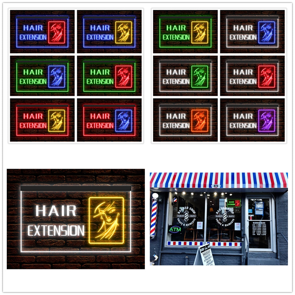 DC160063 Hair Extension Beauty Salon Open Home Decor Display illuminated Night Light Neon Sign Dual Color