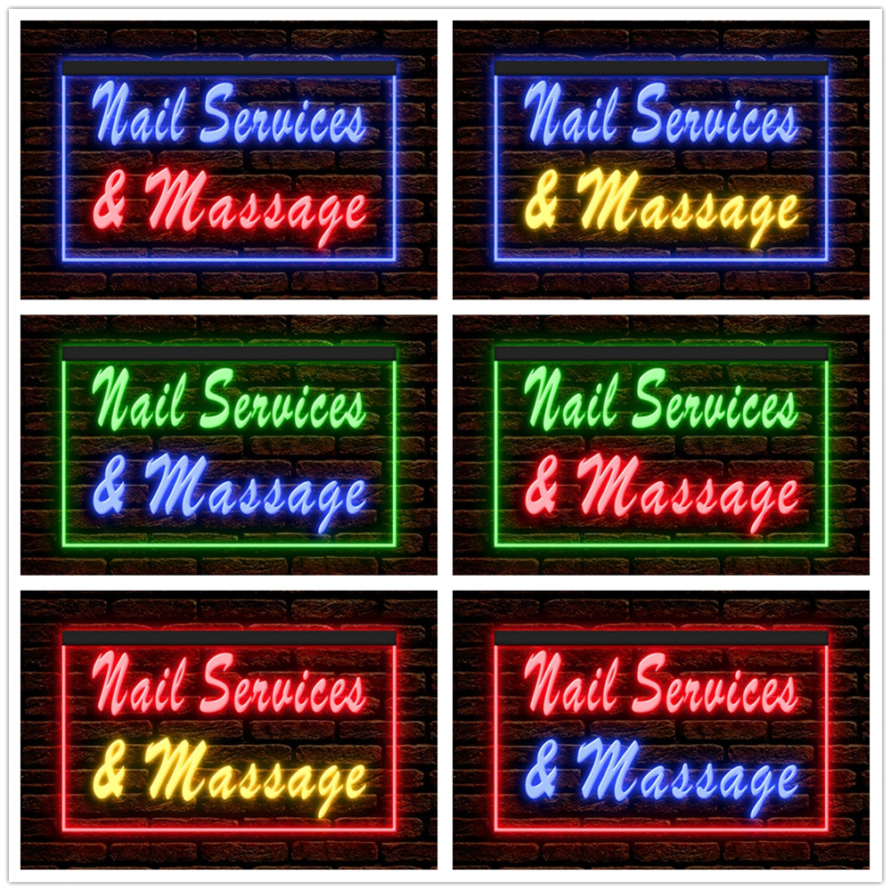 DC160096 Nail Services Massage Beauty Salon Home Decor Display illuminated Night Light Neon Sign Dual Color