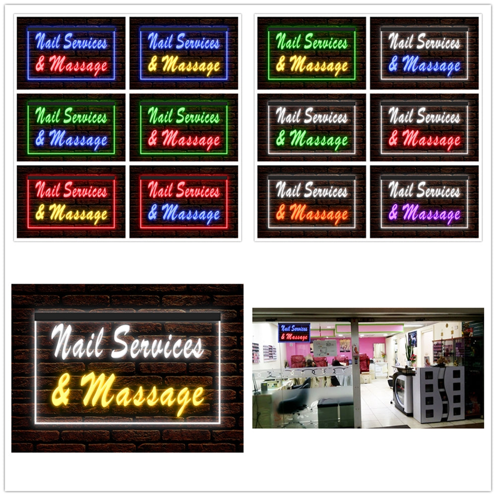 DC160096 Nail Services Massage Beauty Salon Home Decor Display illuminated Night Light Neon Sign Dual Color