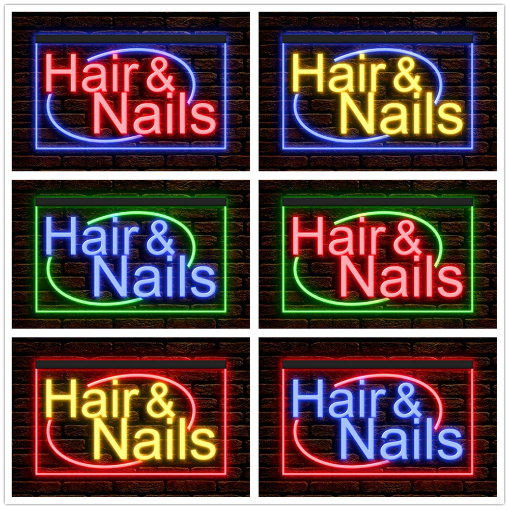 DC160134 Hair Nails Beauty Salon Open Home Decor Display illuminated Night Light Neon Sign Dual Color