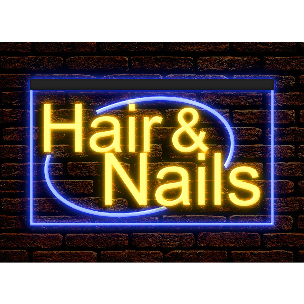 DC160134 Hair Nails Beauty Salon Open Home Decor Display illuminated Night Light Neon Sign Dual Color
