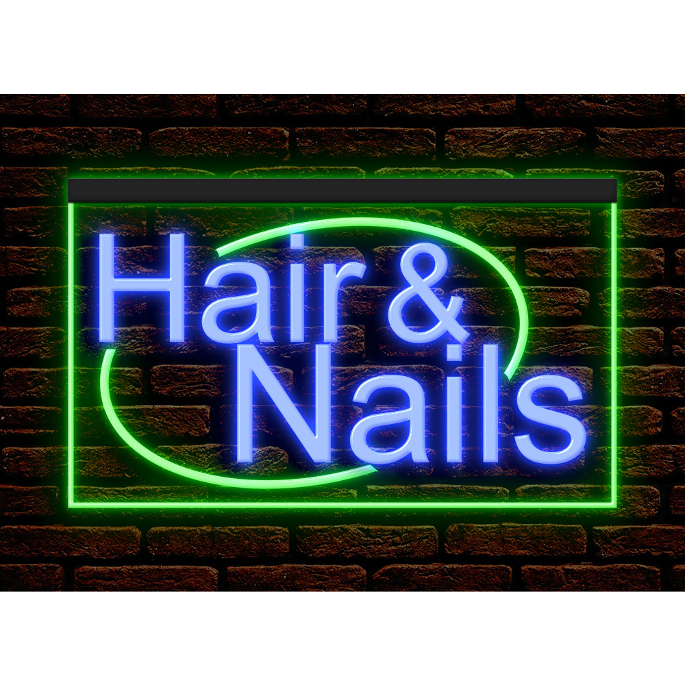 DC160134 Hair Nails Beauty Salon Open Home Decor Display illuminated Night Light Neon Sign Dual Color