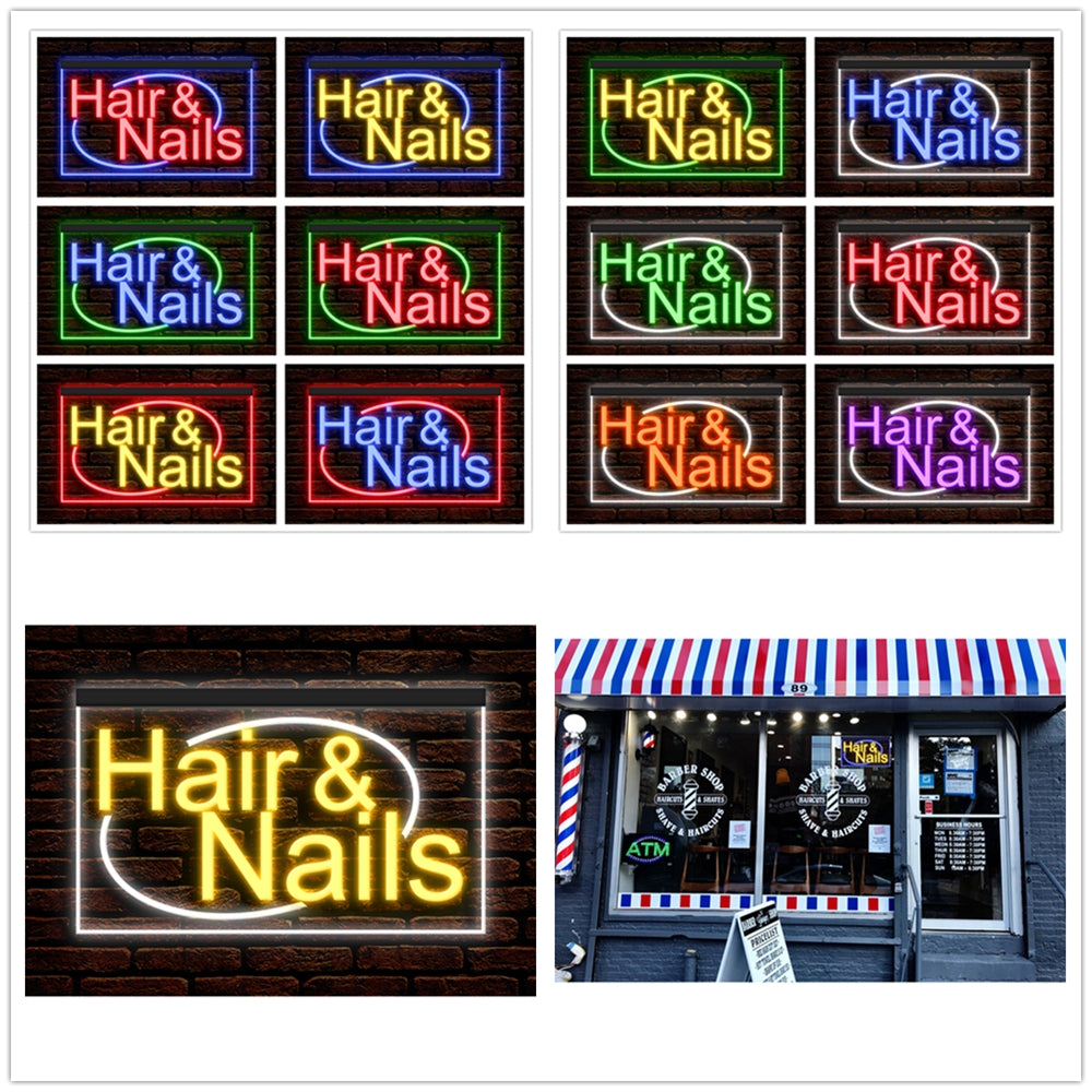 DC160134 Hair Nails Beauty Salon Open Home Decor Display illuminated Night Light Neon Sign Dual Color