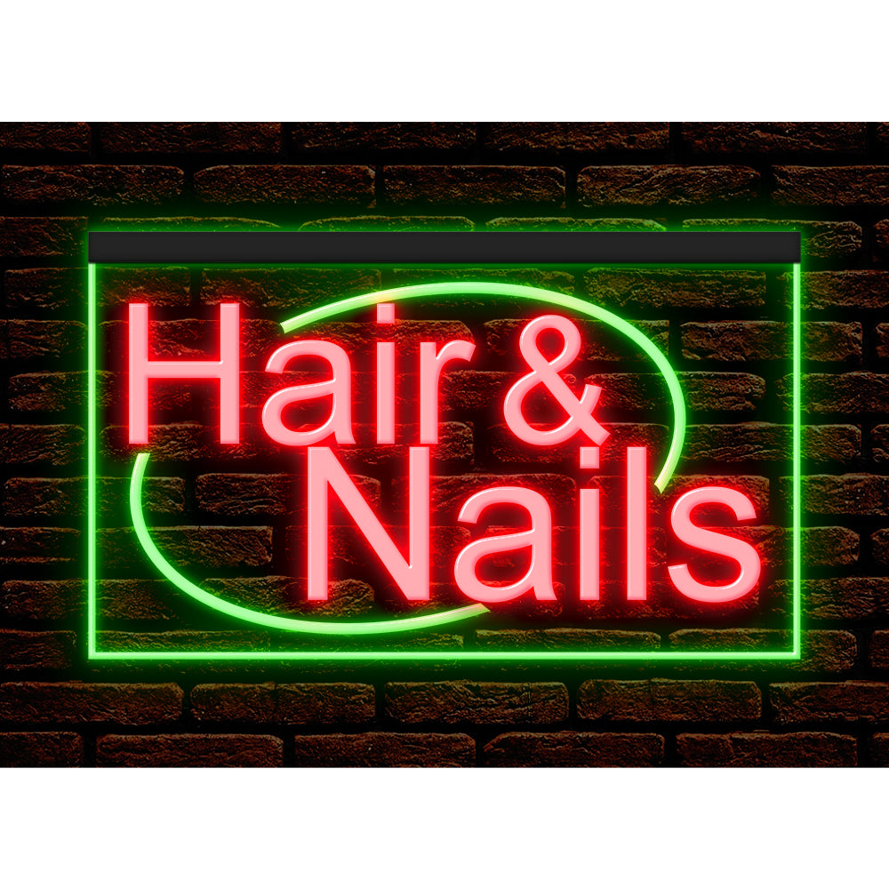 DC160134 Hair Nails Beauty Salon Open Home Decor Display illuminated Night Light Neon Sign Dual Color