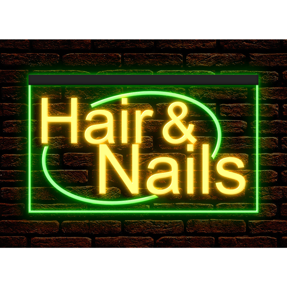 DC160134 Hair Nails Beauty Salon Open Home Decor Display illuminated Night Light Neon Sign Dual Color