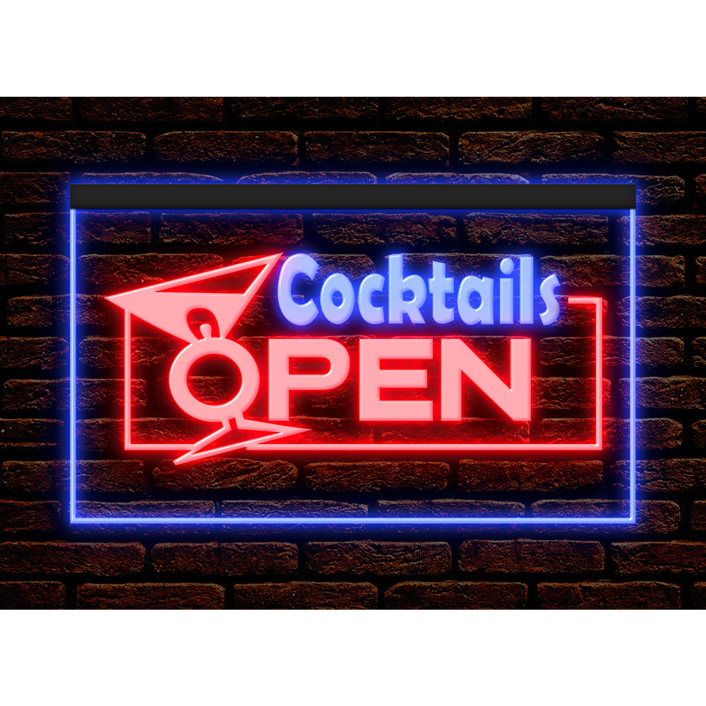 DC170001 Cocktails Open Bar Pub Club Home Decor Display illuminated Night Light Neon Sign Dual Color