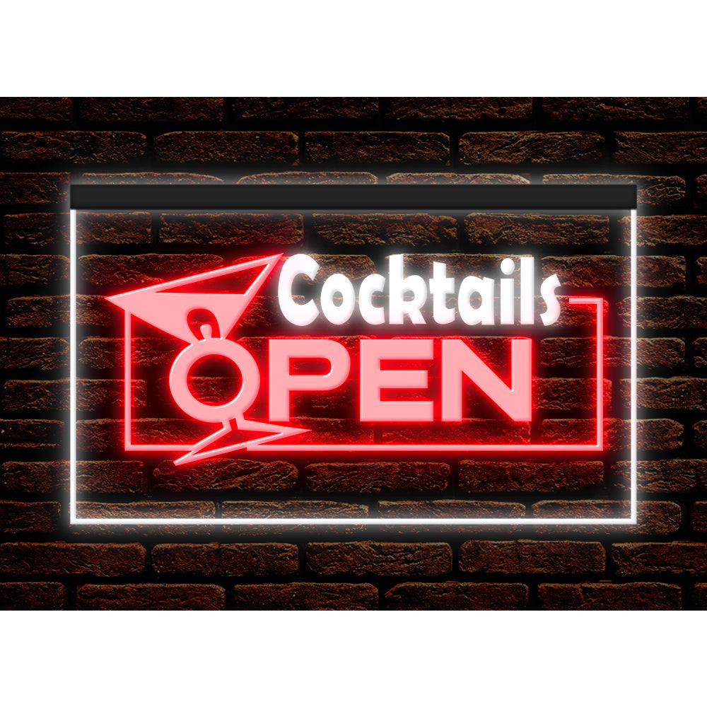 DC170001 Cocktails Open Bar Pub Club Home Decor Display illuminated Night Light Neon Sign Dual Color