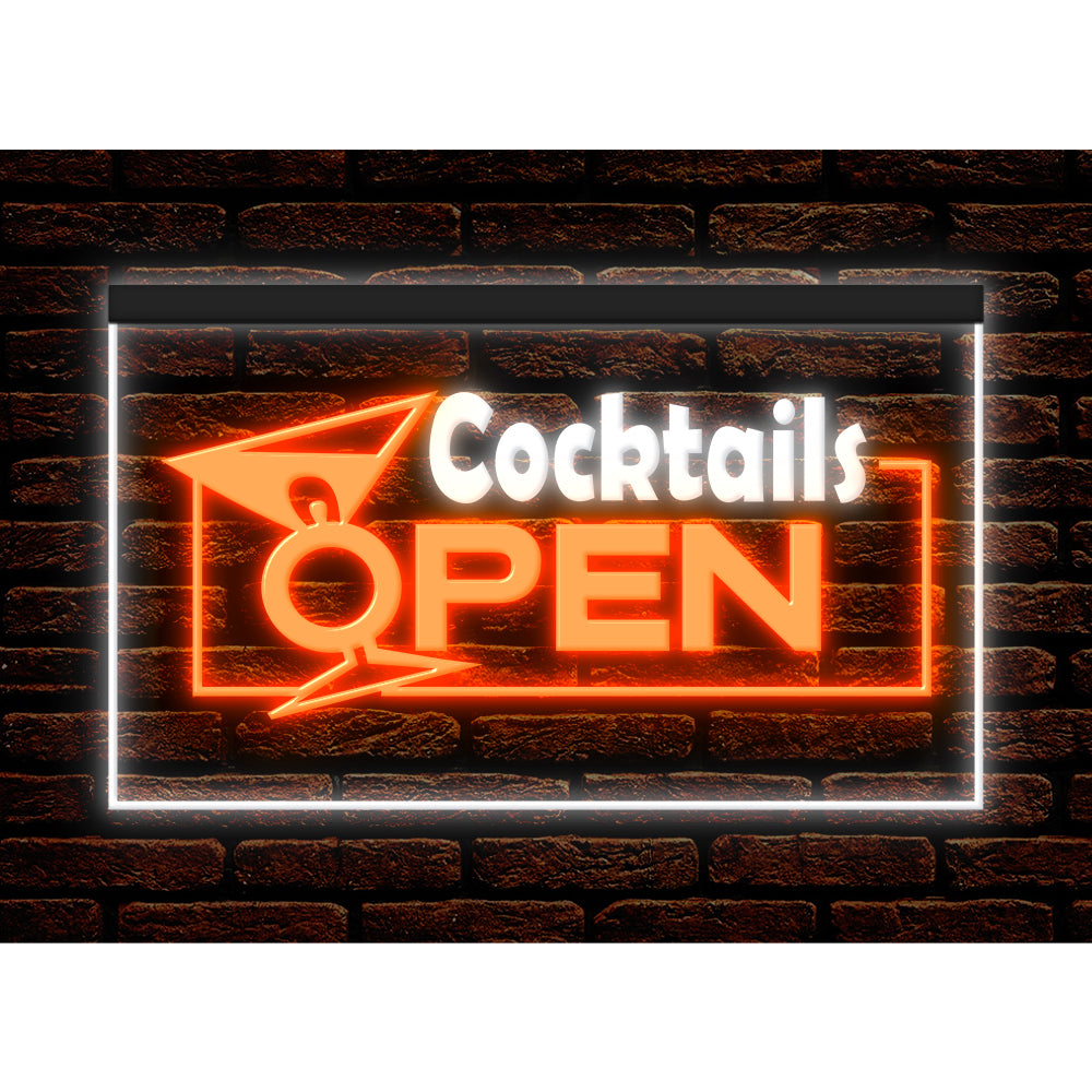 DC170001 Cocktails Open Bar Pub Club Home Decor Display illuminated Night Light Neon Sign Dual Color
