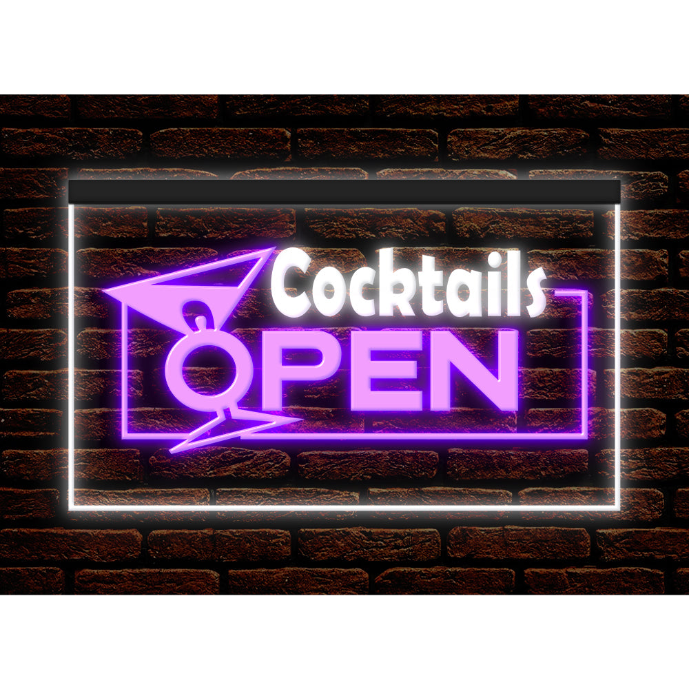 DC170001 Cocktails Open Bar Pub Club Home Decor Display illuminated Night Light Neon Sign Dual Color