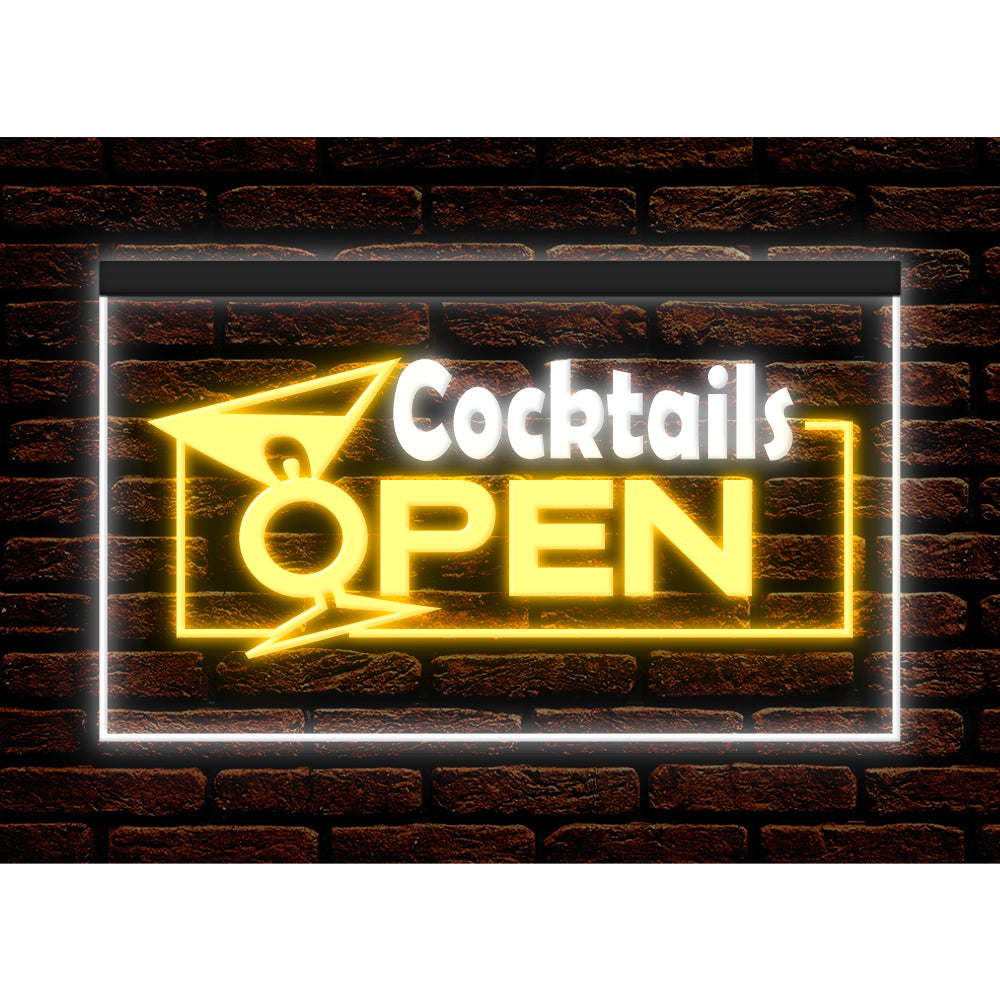 DC170001 Cocktails Open Bar Pub Club Home Decor Display illuminated Night Light Neon Sign Dual Color