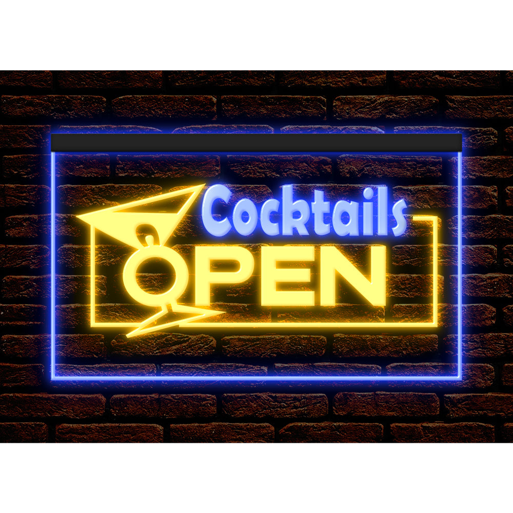 DC170001 Cocktails Open Bar Pub Club Home Decor Display illuminated Night Light Neon Sign Dual Color