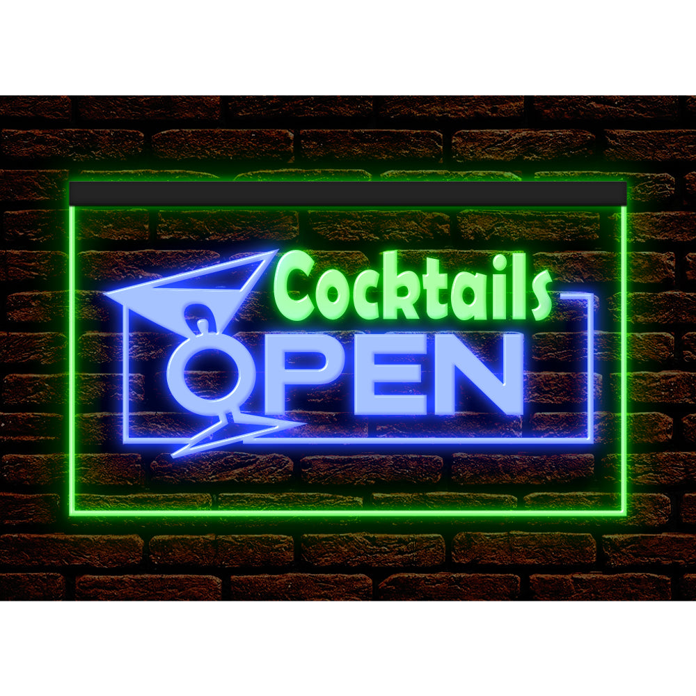 DC170001 Cocktails Open Bar Pub Club Home Decor Display illuminated Night Light Neon Sign Dual Color