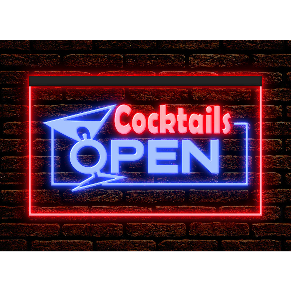 DC170001 Cocktails Open Bar Pub Club Home Decor Display illuminated Night Light Neon Sign Dual Color