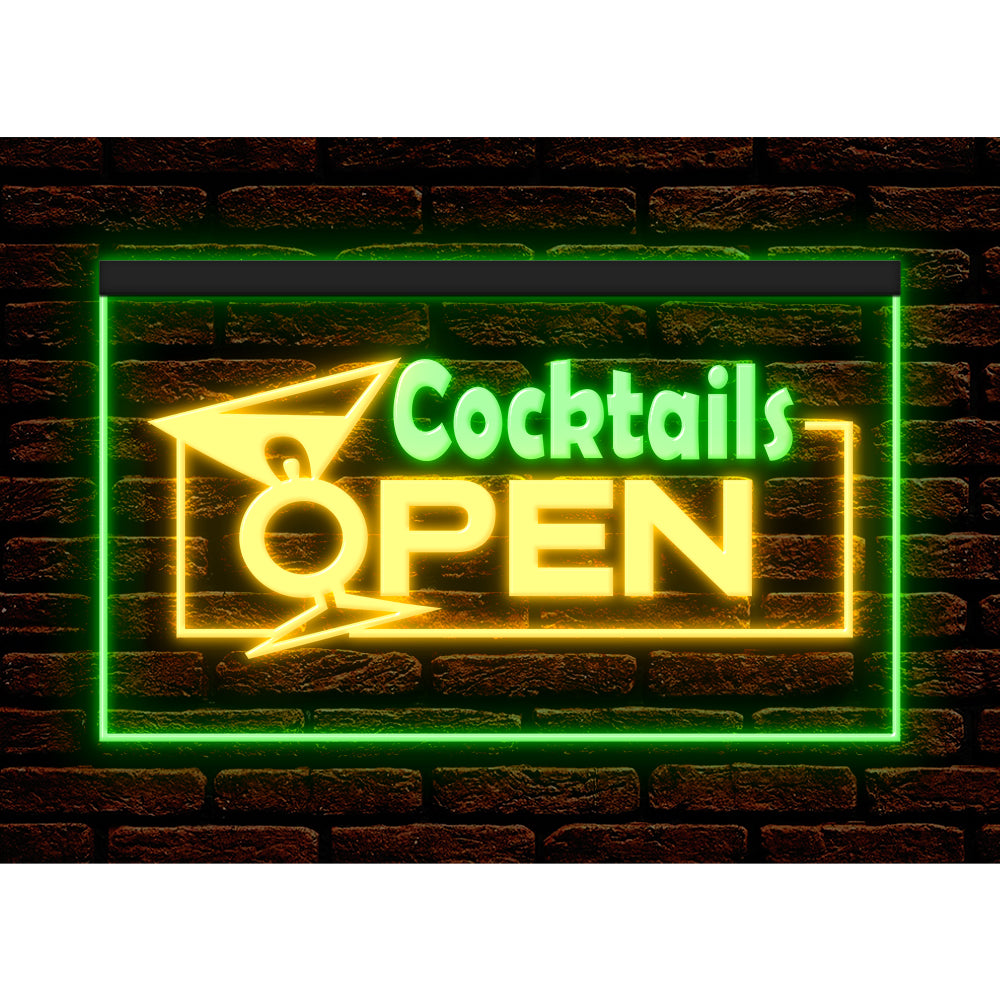 DC170001 Cocktails Open Bar Pub Club Home Decor Display illuminated Night Light Neon Sign Dual Color