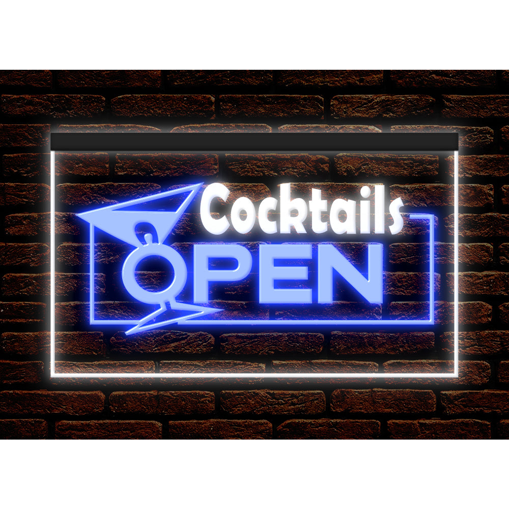 DC170001 Cocktails Open Bar Pub Club Home Decor Display illuminated Night Light Neon Sign Dual Color