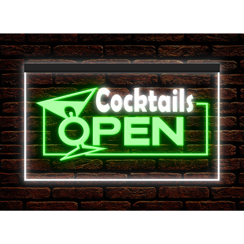 DC170001 Cocktails Open Bar Pub Club Home Decor Display illuminated Night Light Neon Sign Dual Color