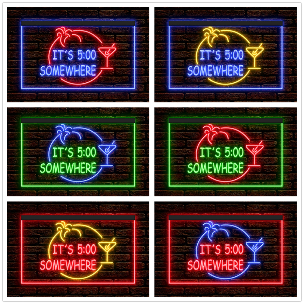 DC170005 ITS 5:00 Somewhere Open Bar Pub Decor Display illuminated Night Light Neon Sign Dual Color
