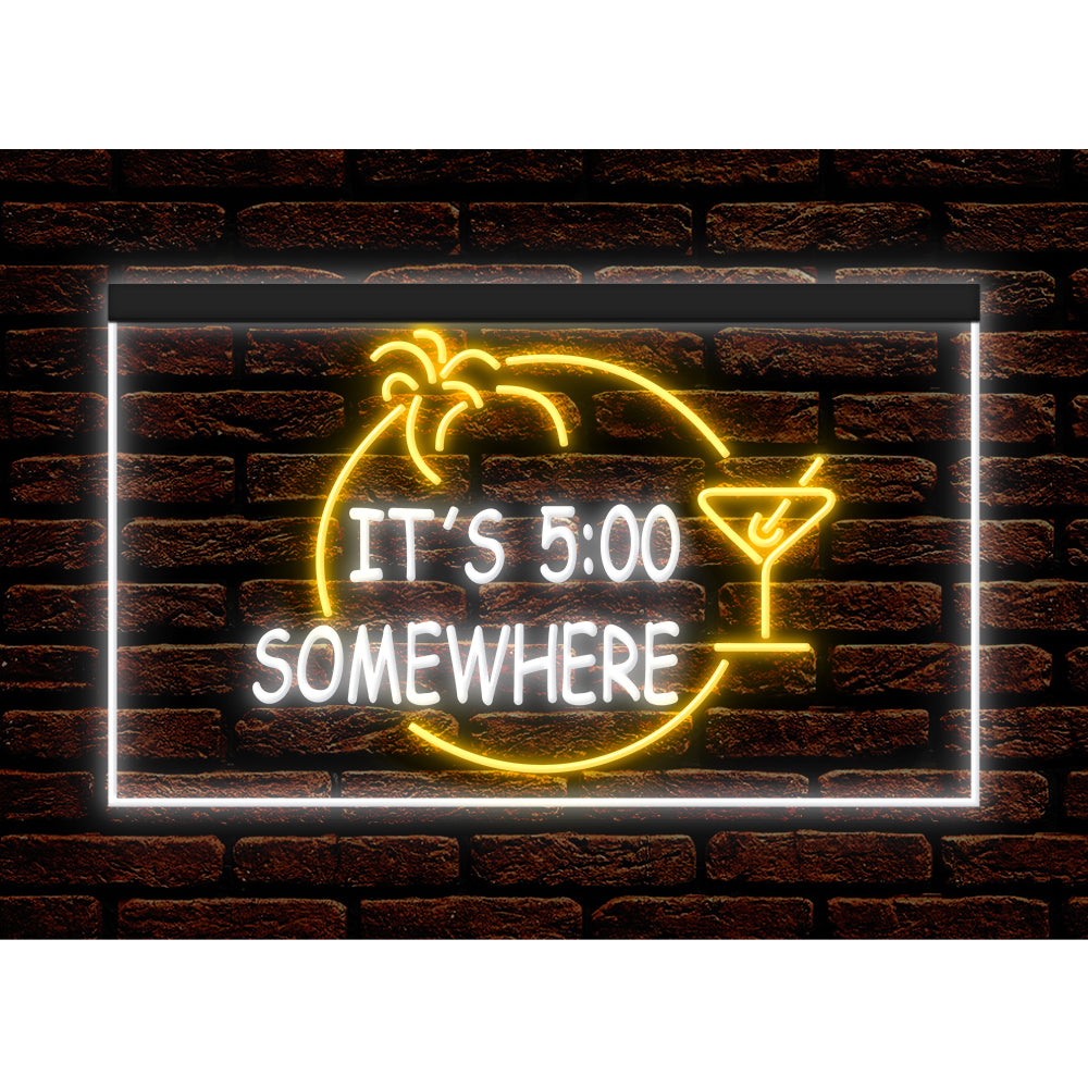 DC170005 ITS 5:00 Somewhere Open Bar Pub Decor Display illuminated Night Light Neon Sign Dual Color