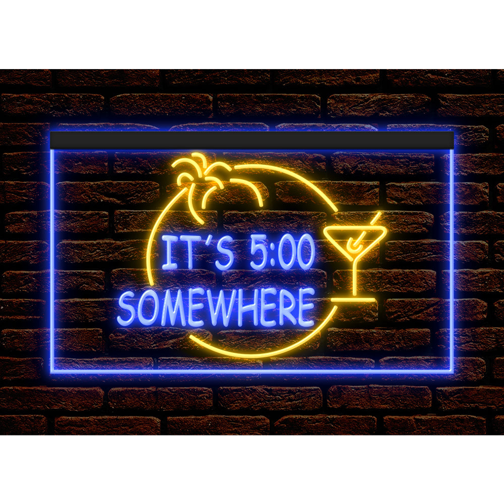 DC170005 ITS 5:00 Somewhere Open Bar Pub Decor Display illuminated Night Light Neon Sign Dual Color