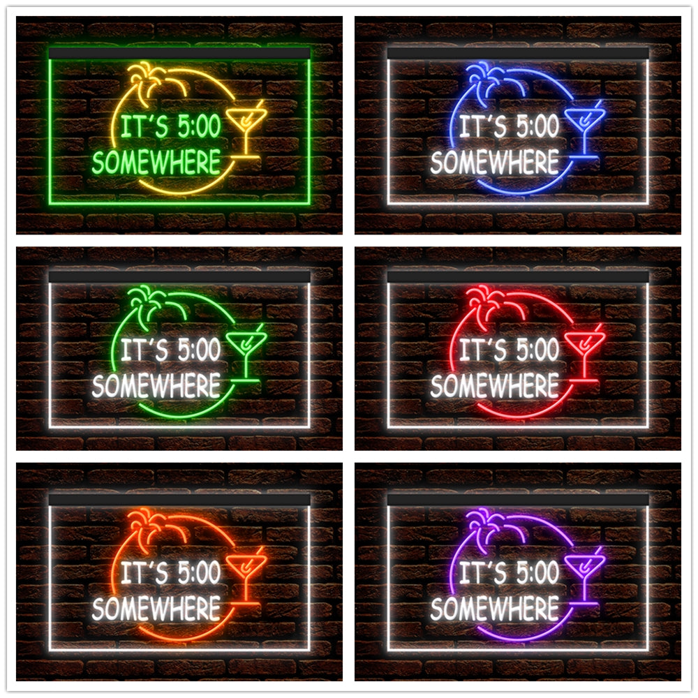 DC170005 ITS 5:00 Somewhere Open Bar Pub Decor Display illuminated Night Light Neon Sign Dual Color