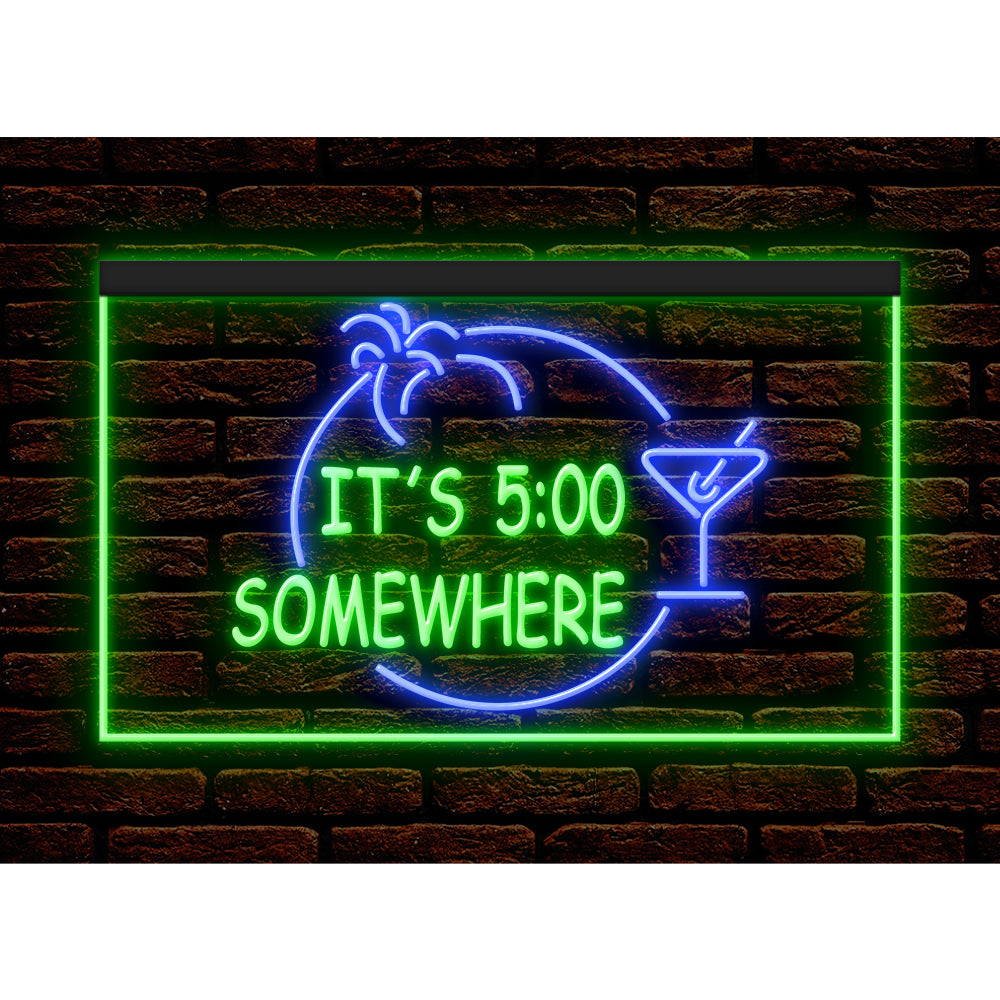 DC170005 ITS 5:00 Somewhere Open Bar Pub Decor Display illuminated Night Light Neon Sign Dual Color