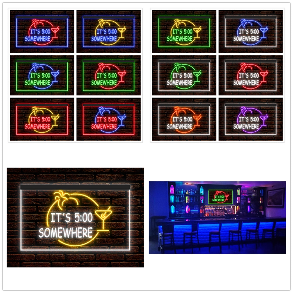 DC170005 ITS 5:00 Somewhere Open Bar Pub Decor Display illuminated Night Light Neon Sign Dual Color