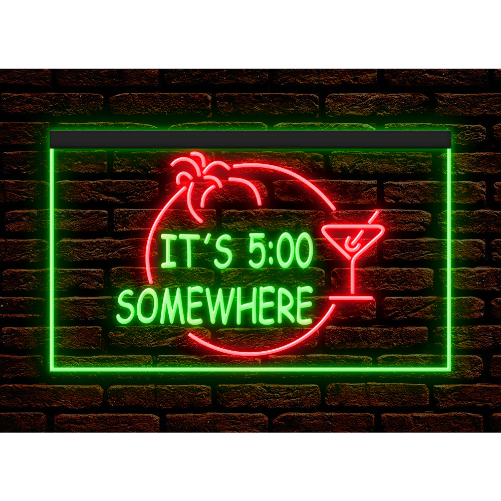 DC170005 ITS 5:00 Somewhere Open Bar Pub Decor Display illuminated Night Light Neon Sign Dual Color