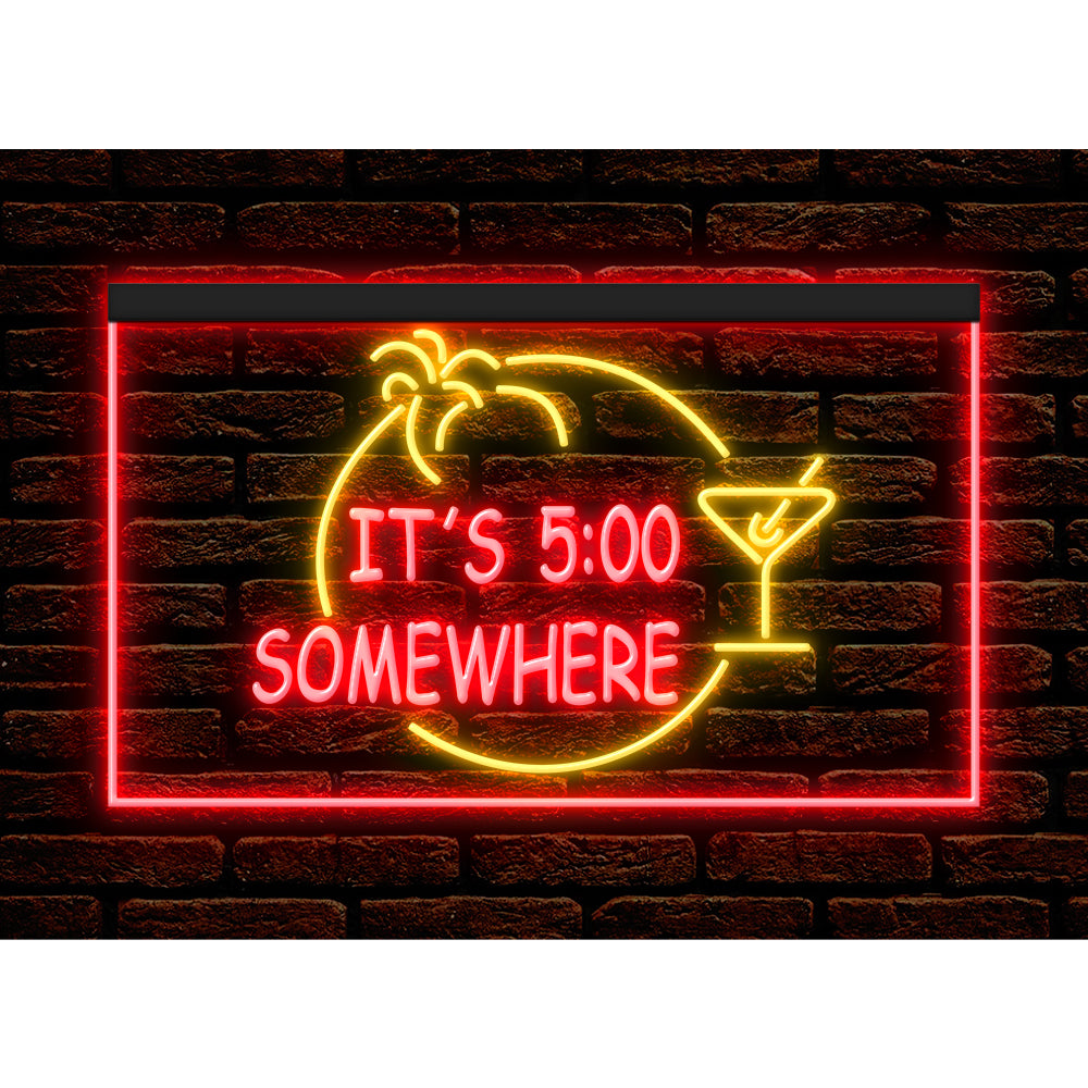 DC170005 ITS 5:00 Somewhere Open Bar Pub Decor Display illuminated Night Light Neon Sign Dual Color