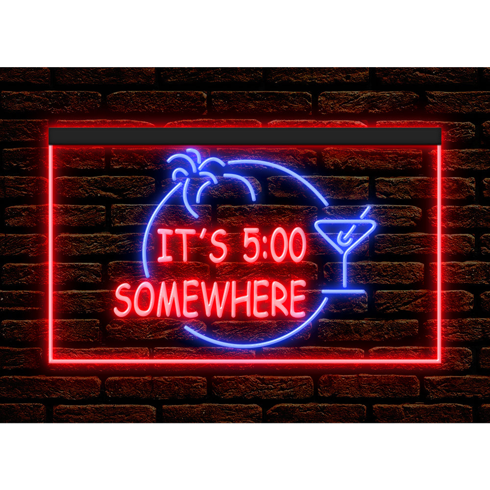 DC170005 ITS 5:00 Somewhere Open Bar Pub Decor Display illuminated Night Light Neon Sign Dual Color