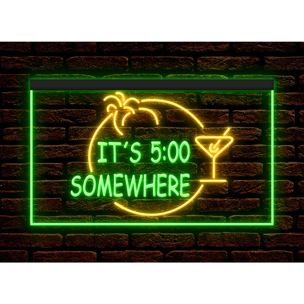 DC170005 ITS 5:00 Somewhere Open Bar Pub Decor Display illuminated Night Light Neon Sign Dual Color