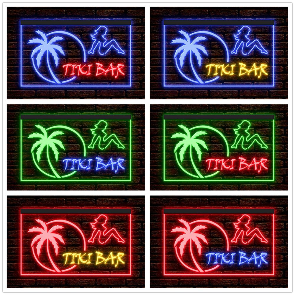 DC170009 Tiki Bar Open Happy Hours Home Decor Beer Display illuminated Night Light Neon Sign Dual Color