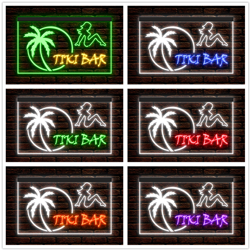 DC170009 Tiki Bar Open Happy Hours Home Decor Beer Display illuminated Night Light Neon Sign Dual Color