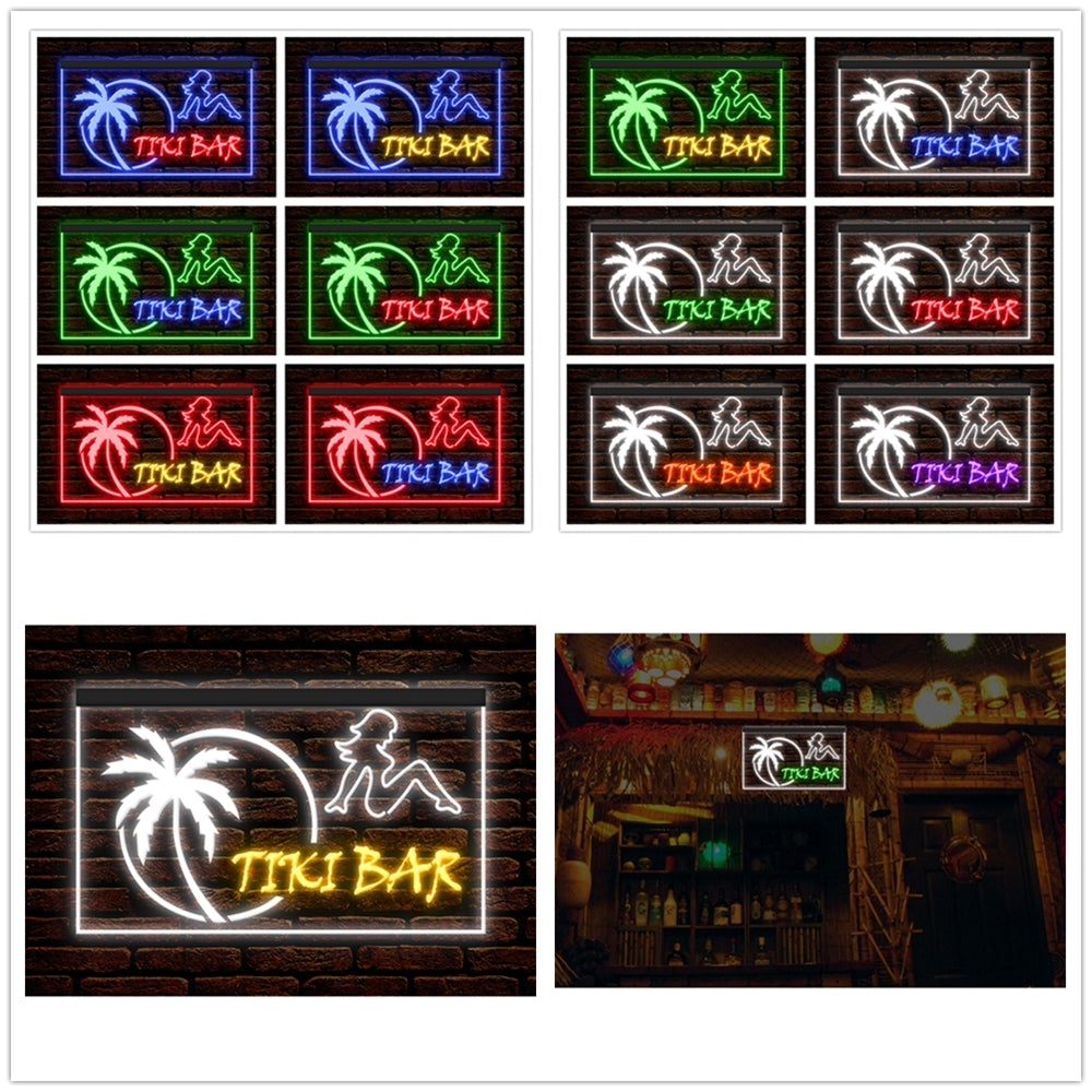 DC170009 Tiki Bar Open Happy Hours Home Decor Beer Display illuminated Night Light Neon Sign Dual Color