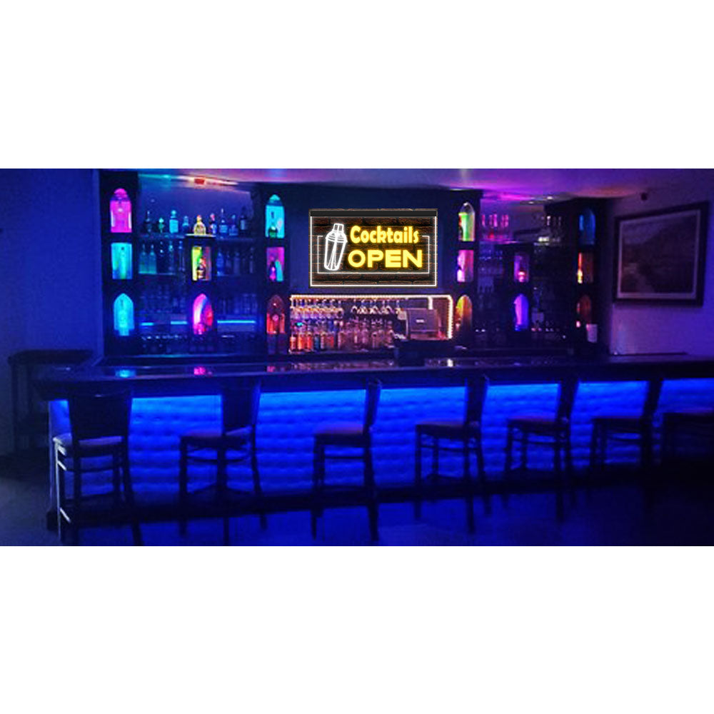 DC170013 Cocktails Open Bar Pub Club Home Decor Display illuminated Night Light Neon Sign Dual Color
