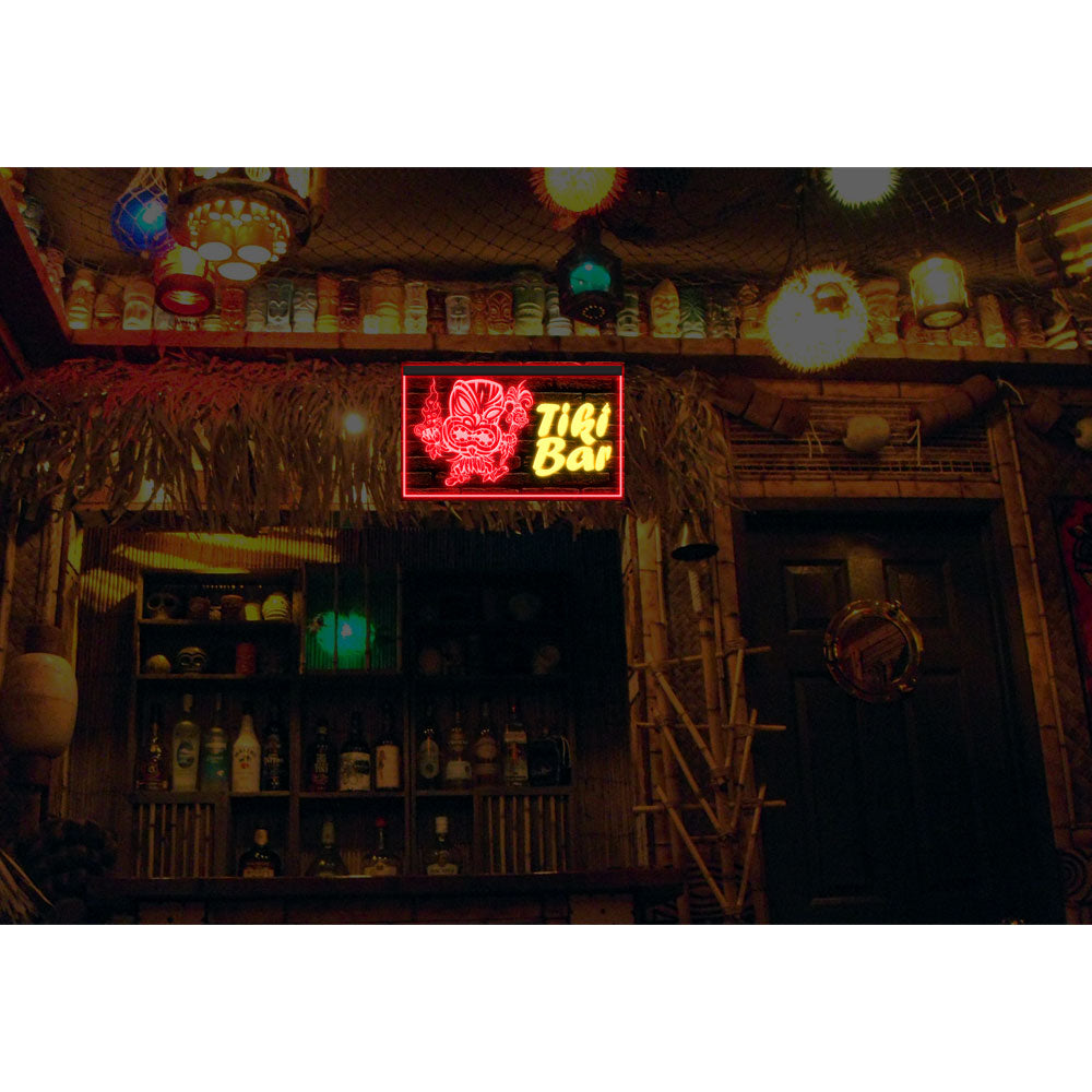 DC170018 Tiki Bar Open Happy Hours Home Decor Beer Display illuminated Night Light Neon Sign Dual Color