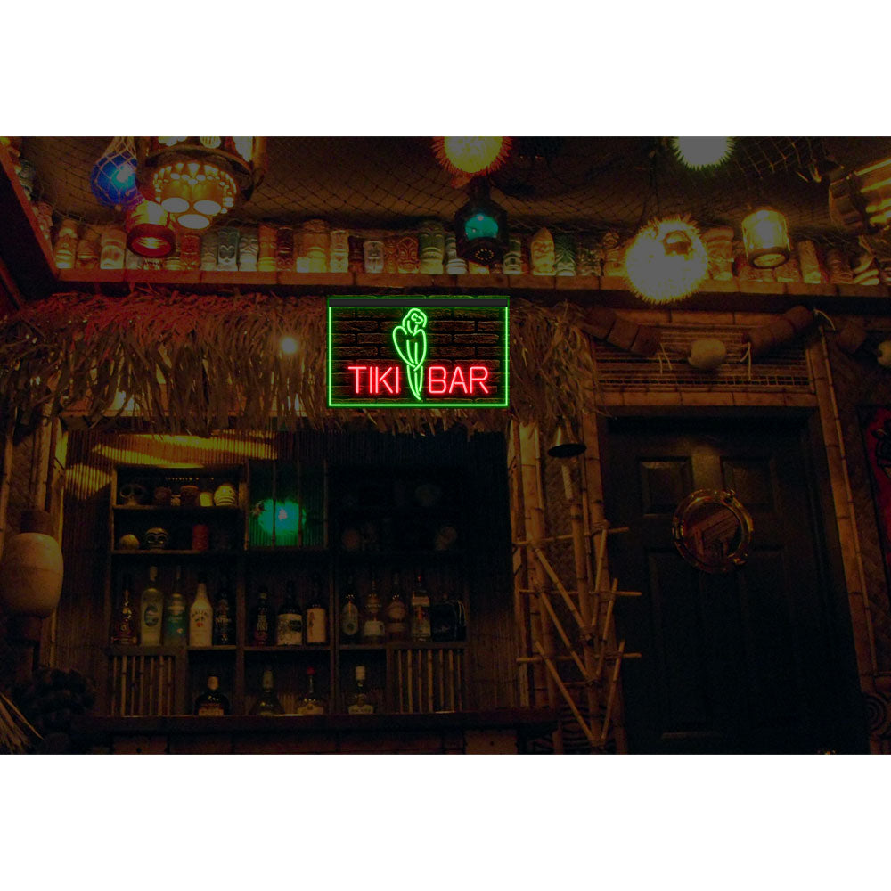 DC170020 Tiki Bar Open Parrot Pub Home Decor Beer Display illuminated Night Light Neon Sign Dual Color