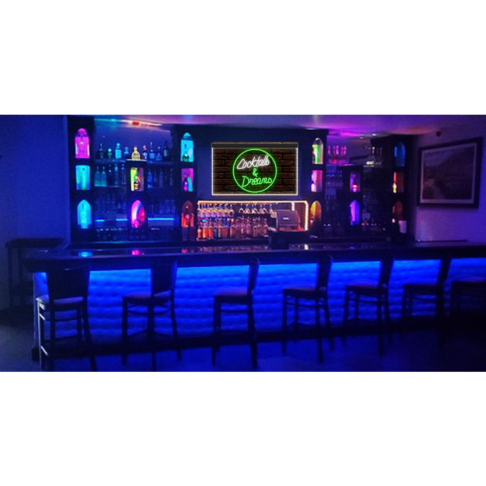 DC170021 Cocktails Dreams Open Bar Pub Home Decor Display illuminated Night Light Neon Sign Dual Color