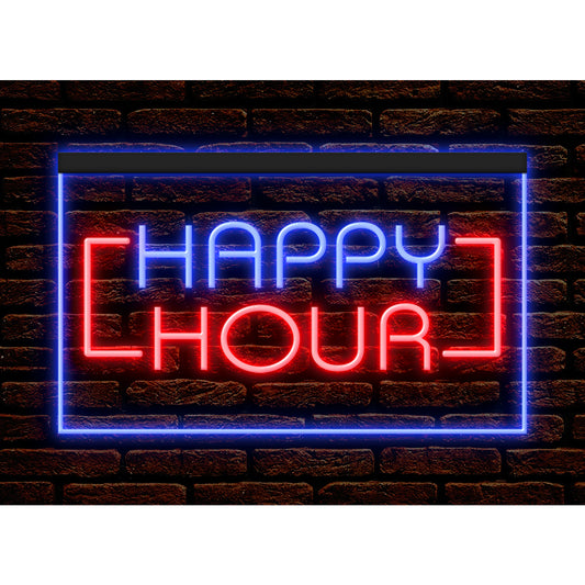 DC170029 Happy Hour Bar Pub Beer Open Home Decor Display illuminated Night Light Neon Sign Dual Color