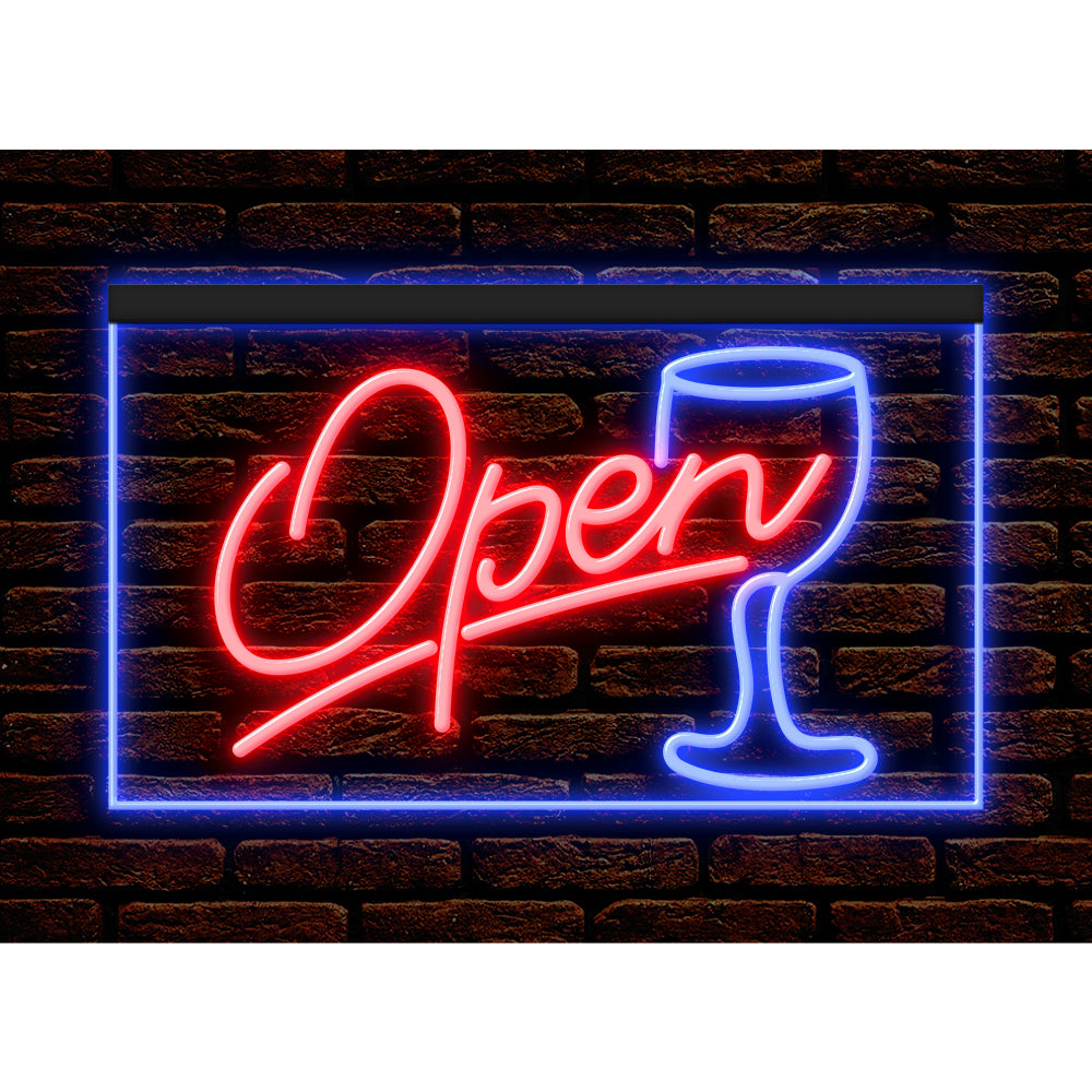 DC170030 Script OPEN Glass Cocktails Bar Pub Display illuminated Night Light Neon Sign Dual Color