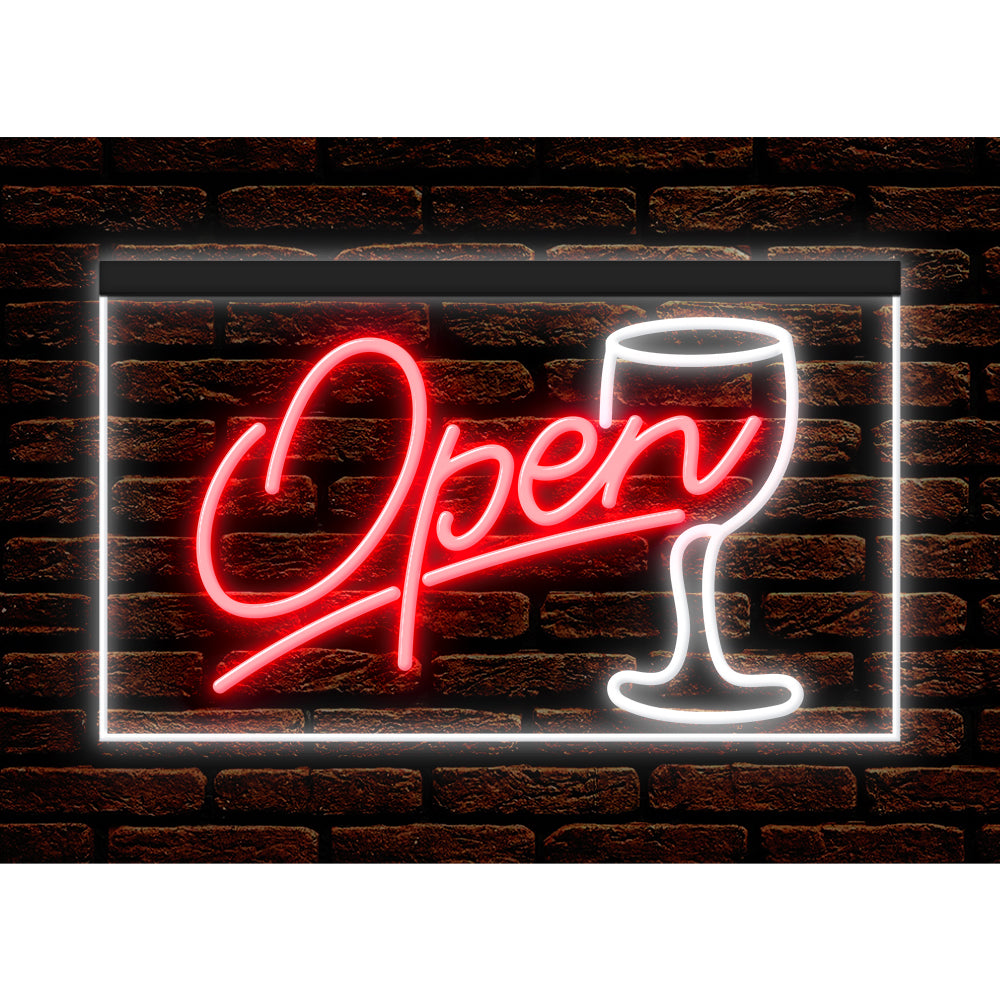 DC170030 Script OPEN Glass Cocktails Bar Pub Display illuminated Night Light Neon Sign Dual Color