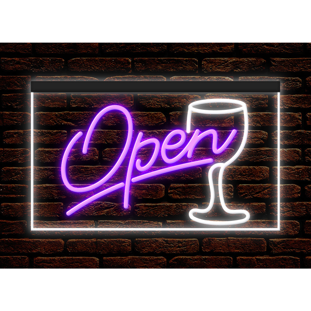 DC170030 Script OPEN Glass Cocktails Bar Pub Display illuminated Night Light Neon Sign Dual Color