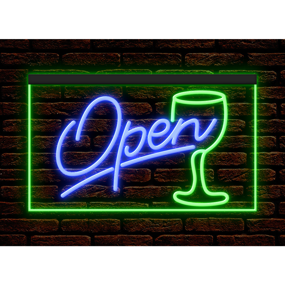 DC170030 Script OPEN Glass Cocktails Bar Pub Display illuminated Night Light Neon Sign Dual Color