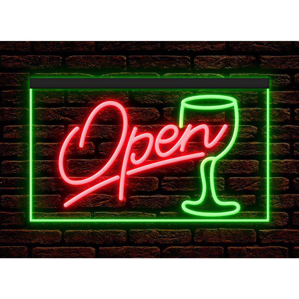 DC170030 Script OPEN Glass Cocktails Bar Pub Display illuminated Night Light Neon Sign Dual Color